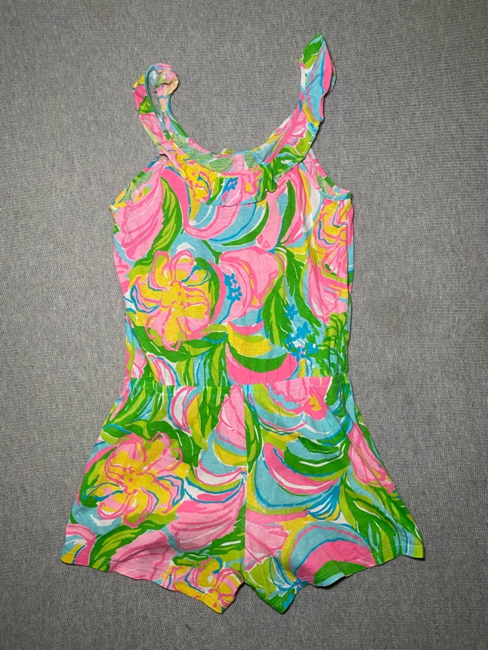 Kids Floral Ruffle One-Piece Swimsuit Romper - Pink & Green